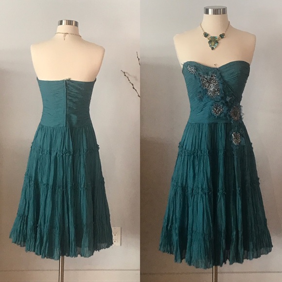 BCBGMaxAzria Dresses & Skirts - RARE Vintage BCBG Teal Silk Cocktail Dress- Size 4